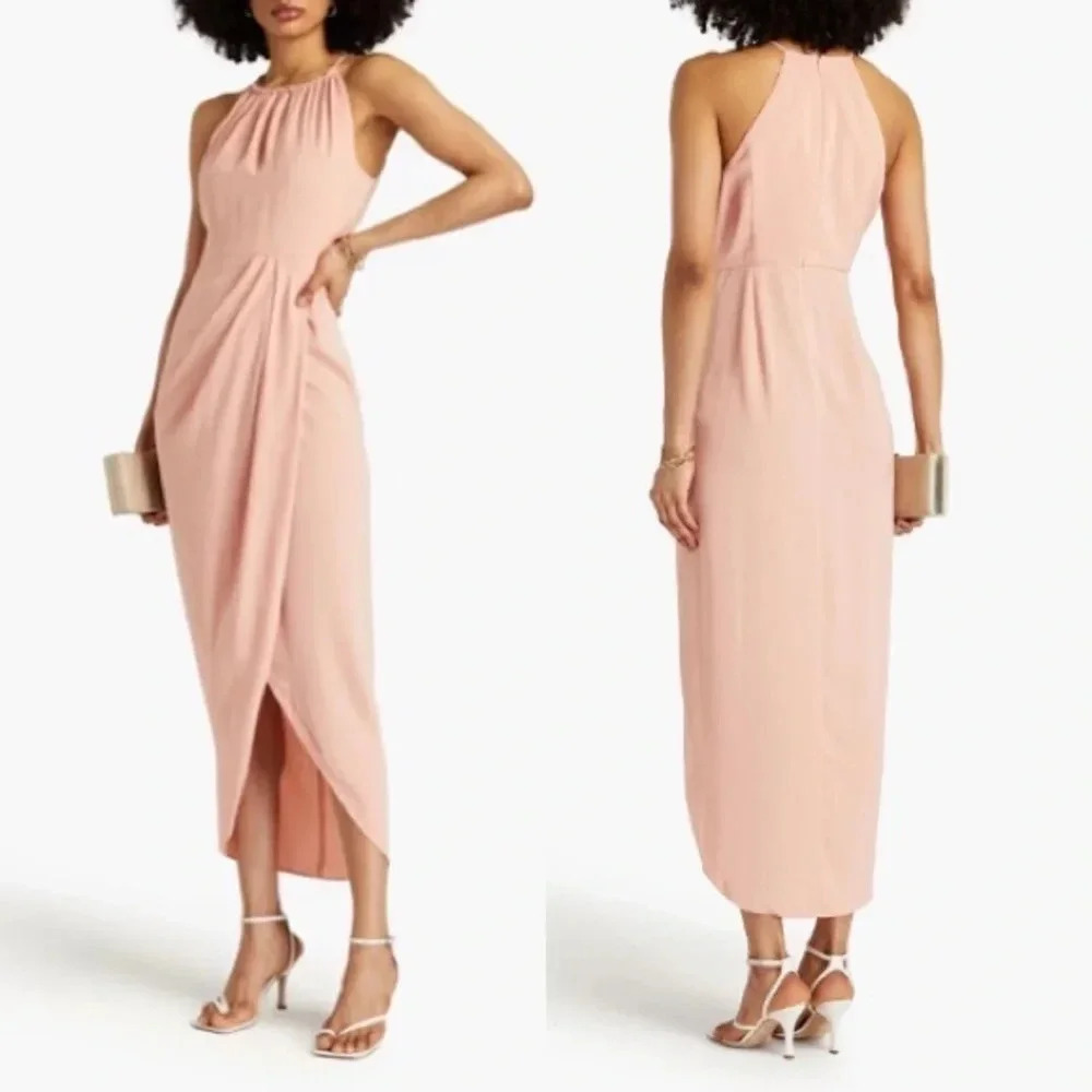 Shona Joy Core High Neck Ruched Maxi Dress Dusty Pink NWT Size 6